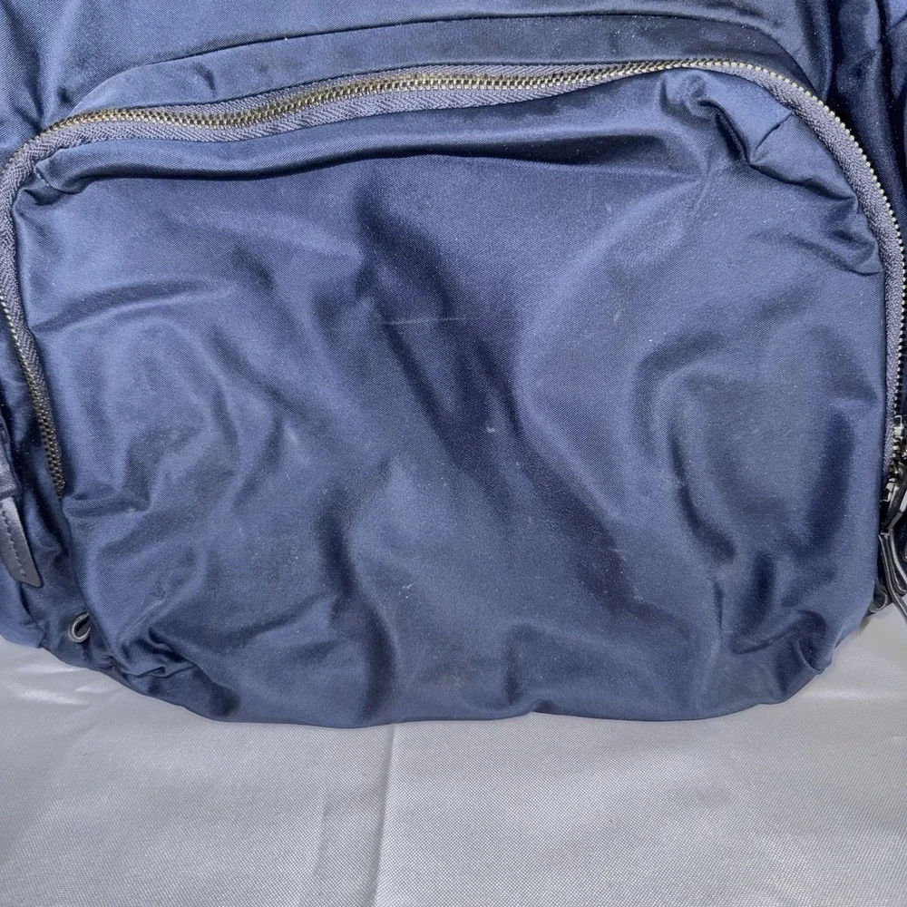 TUMI Navy Blue Nylon Silver Medium Backpack Book Bag Work Commuter Bag